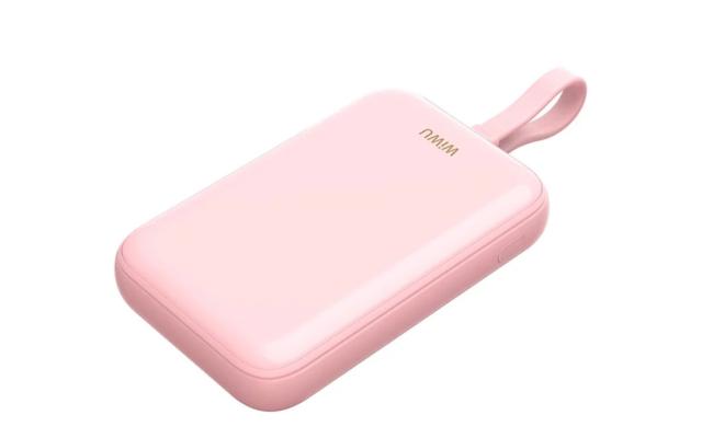 WIWU Wi-P024 10000mAh Magnetic Wireless Charging Power Bank PD 20W Fast Charging Battery Pack with Built-in Cable - Pink